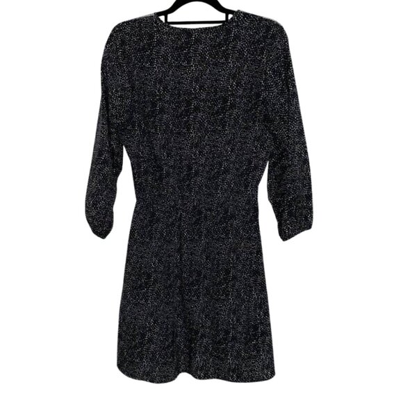 H&M Fit & Flare V-Neck Dress Size 8 - Black White Speckle Print Long Sleeve Mini - Picture 3 of 15